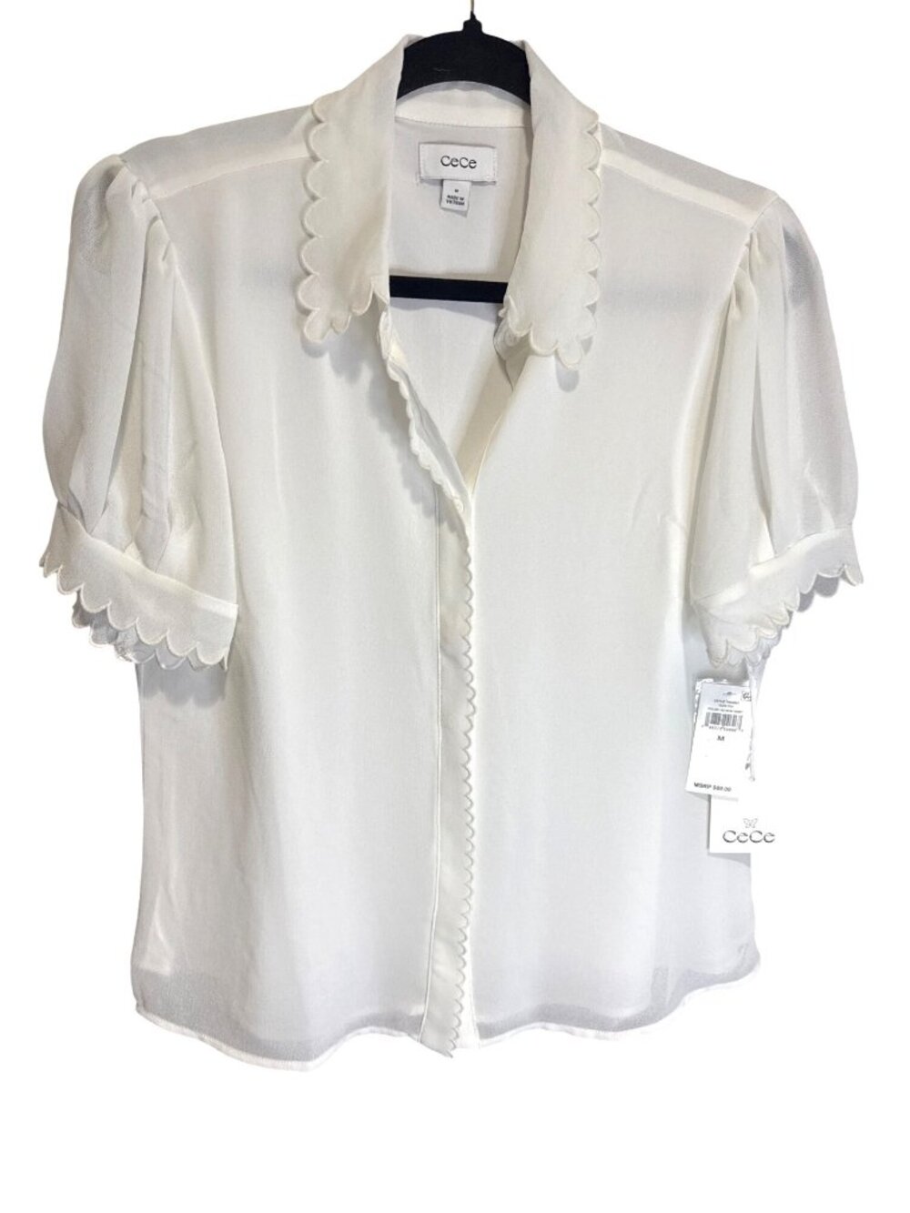 NWT CeCe Ivory Scalloped Short Sleeve Blouse Size Med MSRP $69 - Picture 2 of 6